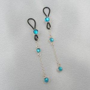 AS109 Non-Piercing Nipple Ring With Dangling Blue Crystal Pendant