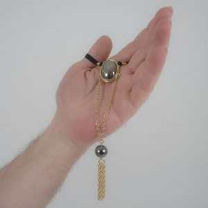 BH146 Men's Gold Penis Chain with Hematite Gem Tassel