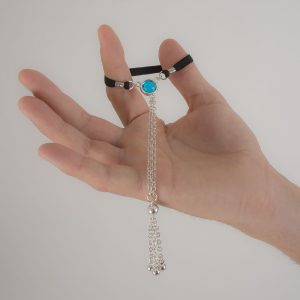 BH155 Men's Silver Penis Chain with Blue Crystal Gem and Tassel