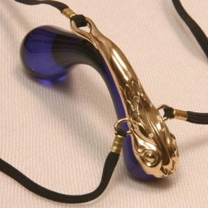 CLT11 Women's clitoris g-string with blue gem in Gold