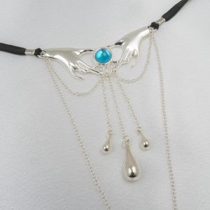 ST183 Women's Caressing Hands G-String with Pendants in Silver