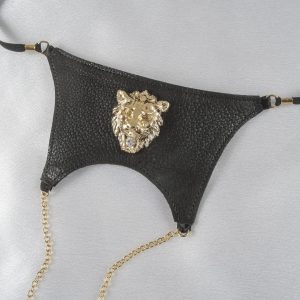 STH919 Men's Lions Head Leather G-String in Gold