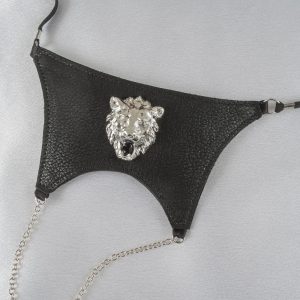 STH920 Men's Lions Head Leather G-String in Silver