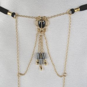 ST186 Women's Scarab G-String with Hematite Pendants in Gold