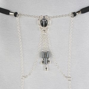 ST187 Women's Scarab G-String with Hematite Pendants in Silver