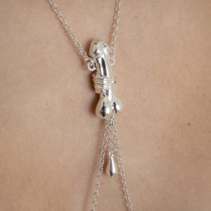 COS99 Womens Silver Penis Pendant Breast Chain