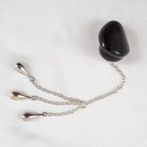BAV07 Women's Black Insertable Penis Head Jewel with Silver Pendants