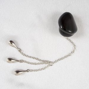 BAV07H Mens Black Insertable Penis Head Jewel with Silver Pendants