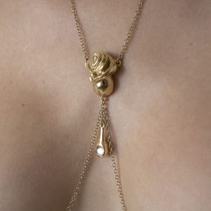 COS110 Womens Gold Rose Pendant Breast Chain