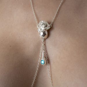COS111 Womens Silver Rose Pendant Breast Chain