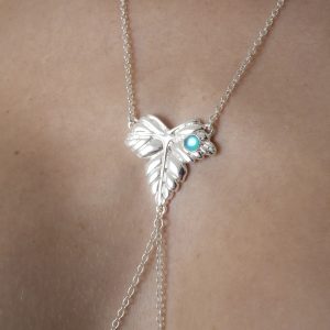 COS113 Womens Silver Leaf Pendant Breast Chain