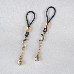 AS130 Gold with Silver Crescent Moon Nipple Jewelry