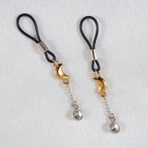 AS131 Silver with Gold Crescent Moon Nipple Jewelry