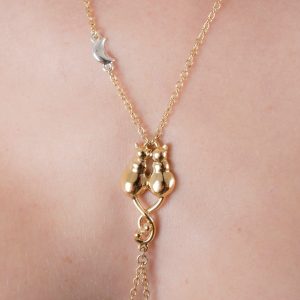 COS116 Womens Gold Cats with Silver Moon Breast Chain