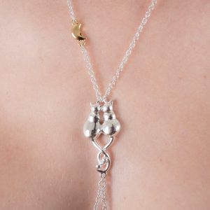 COS117 Womens Silver Cats with Gold Moon Breast Chain