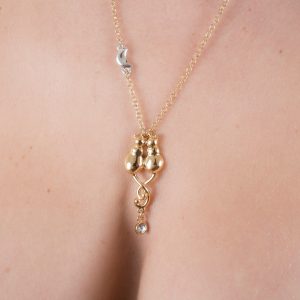 PEN44 Gold Cats in Love with Silver Moon Necklace