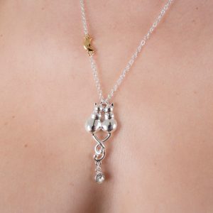 PEN45 Silver Cats in Love with Gold Moon Necklace