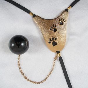 ST222 Womans Gold Cat Paw G-String Insertable Orb
