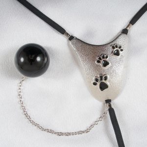 ST223 Womans Silver Cat Paw G-String Insertable Orb