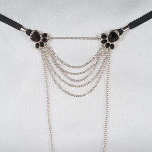 ST227 Womens Silver Cat Paws with Chains G-String