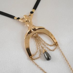 ST164 Women's Lady Luck G-String with Hematite Pendant in Gold