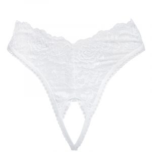 1252 White Lace Open Crotch G-String Crotchless Panty